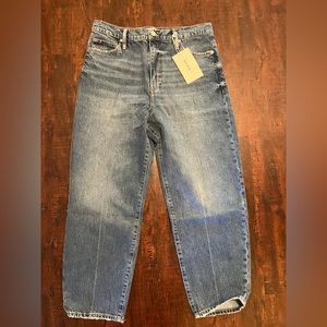 FRAME ultra high rise barrel jeans in del amo grind